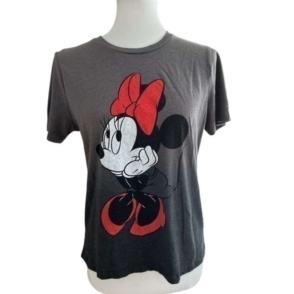 Disney Gray Minnie Mouse Graphic Tee with Red Accents